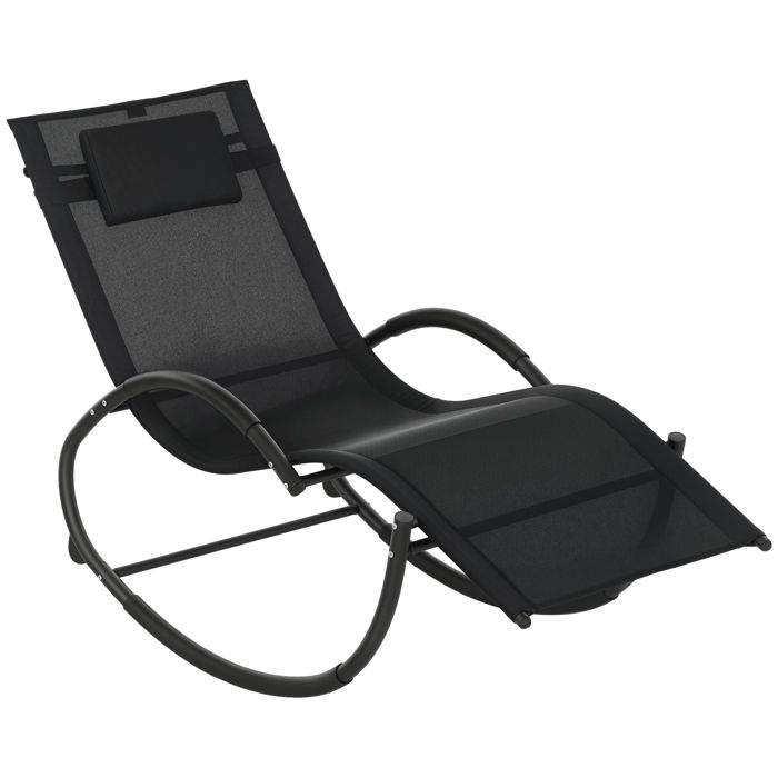 Chaise longue à bascule - Outsunny - avec tétière - utilisation extérieure intérieure - gris chiné