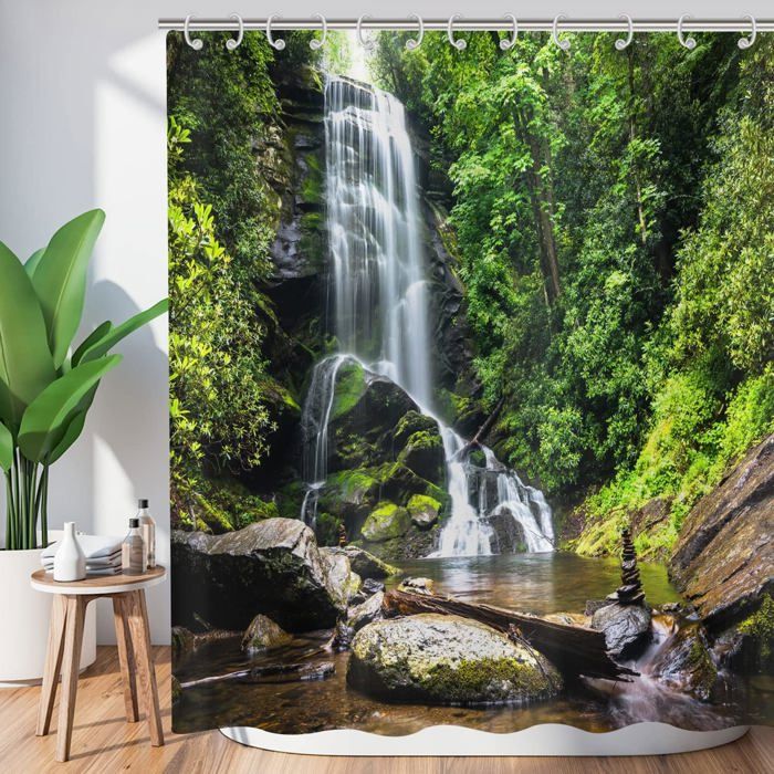 Rideau De Douche Forêt Feuilles D'Or 175x200 Cm - Imprimé Élégant Avec Crochets - 2