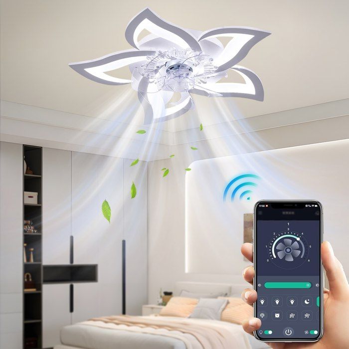 Ventilateur de plafond silencieux avec lumière Dimmable Suspension avec télécommande et APP 6 Vitesse Fan 3 Couleurs 69cm - Uverbon