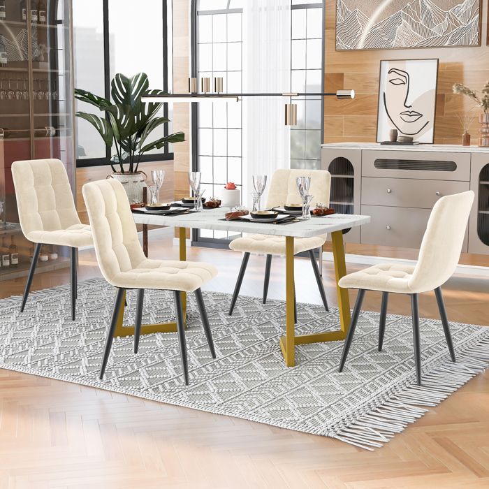 Nouveau matériau respectueux de lenvironnement 117cm table à manger avec 4 chaises table à manger rectangulaire cuisine moderne