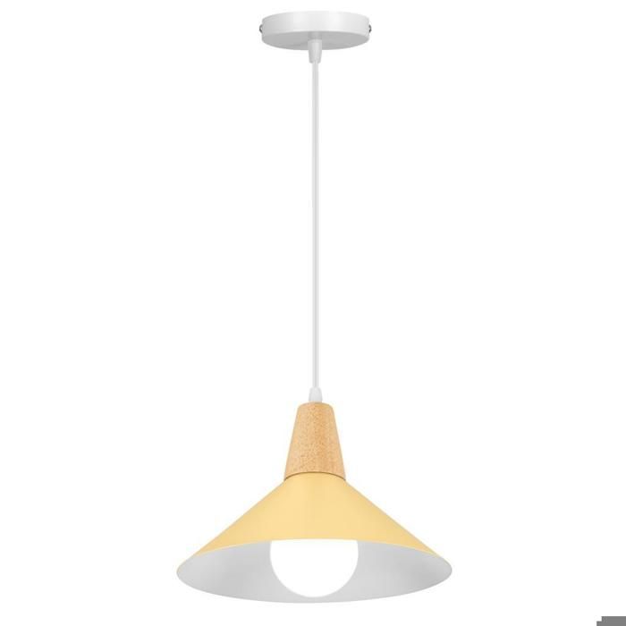 WOTTES Suspension en Bois et Métal - Jaune clair 1pcs Ø25cm - E27 - Design rétro Chapeau - Éclairage intérieur Lustre Cuisine