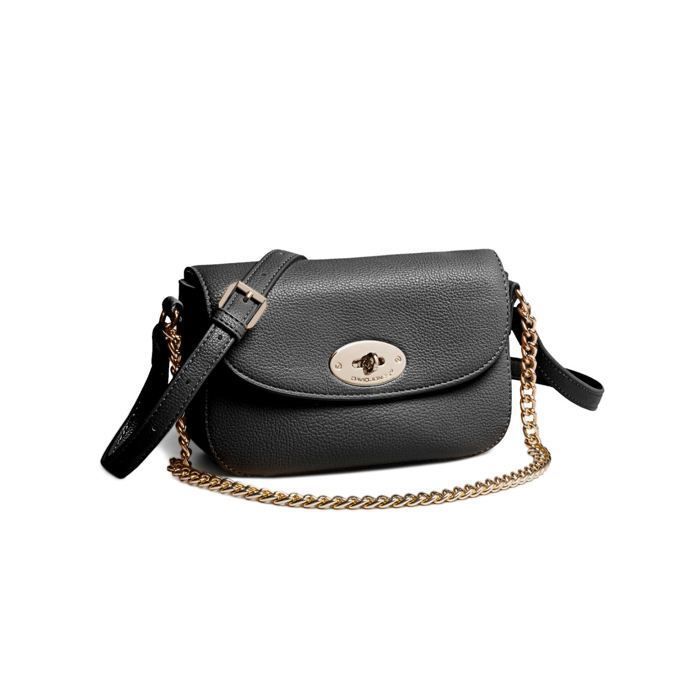 David Jones - Petit Sac Bandoulière Chaînes et Tourniquet Cuir PU Femme - Noir