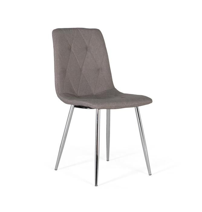 Set de 4 chaises de salle à manger - Gris - Rembourrage confortable - Pieds en métal chromé Set de 4 chaises de salle à manger - Gris - Rembourrage confortable - Pieds en métal chromé