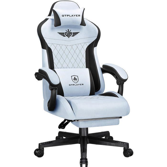 GTPLAYER Chaise Gaming Ergonomique Fauteuil avec Soutien lombaire 150kg Claire en Velours