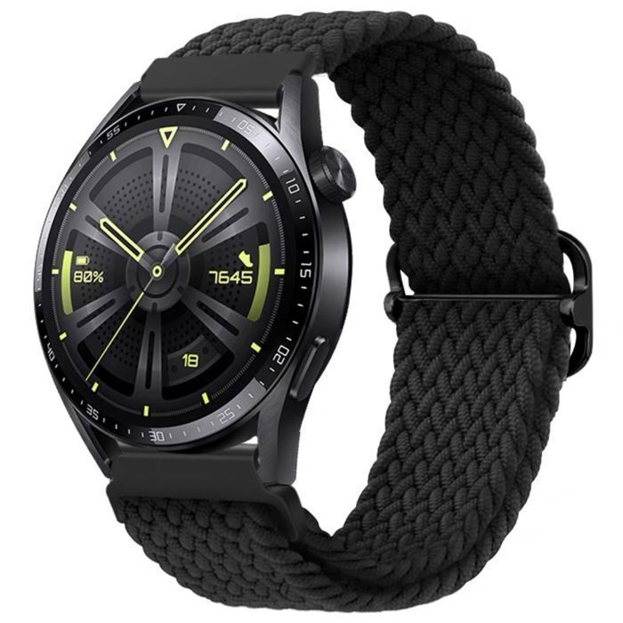 Stravo Bracelet Nylon Élastique 20mm Sport Respirant Ajustable pour Galaxy Watch 7/6/5/4 Garmin Venu 2 Polar Ignite - Noir