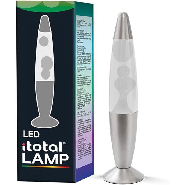 Lampe à lave LED I-Total XL2673 avec résistance chauffe cire sans ampoule (CHANGE COULEURS RGB BASE ARGENT)