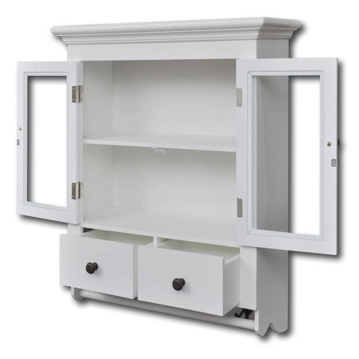 Placard mural de cuisine - vidaXL - Porte en verre - Blanc - 59x22 5x74 cm - 2 tiroirs - 2 étagères