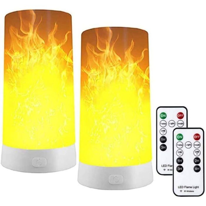 DRE-Lot de 2 lampes LED à effet de flamme rechargeables par USB avec télécommande et minuterie mèche vacillante LED dansante