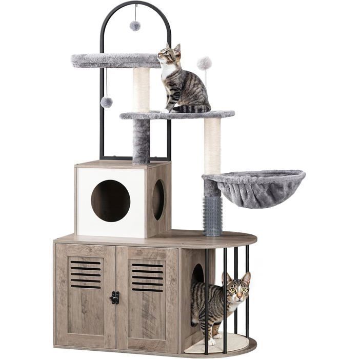 Comparer les prix de HOOBRO Arbre à Chat avec Maison de Litière pour Chat avec Tour à Chat 80 x 45 x 145 cm Gris