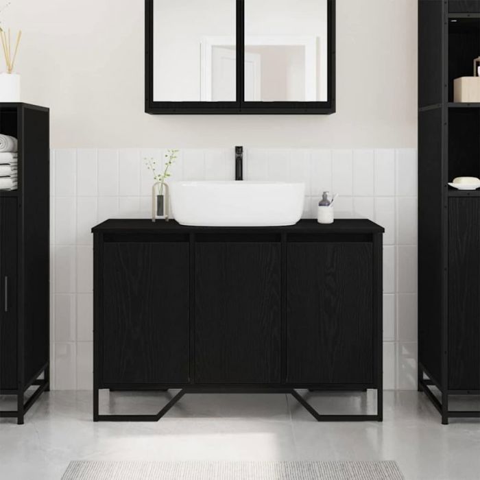 Meuble sous vasque - meuble vasque integree Vidaxl Cabinet Sous Évier Chêne noir 91 x 35 x 60 cm Bois dingénierie