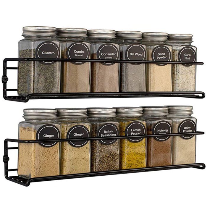 2 supports épices muraux inox – adhésif + vis rangement cuisine 2 niveaux Label