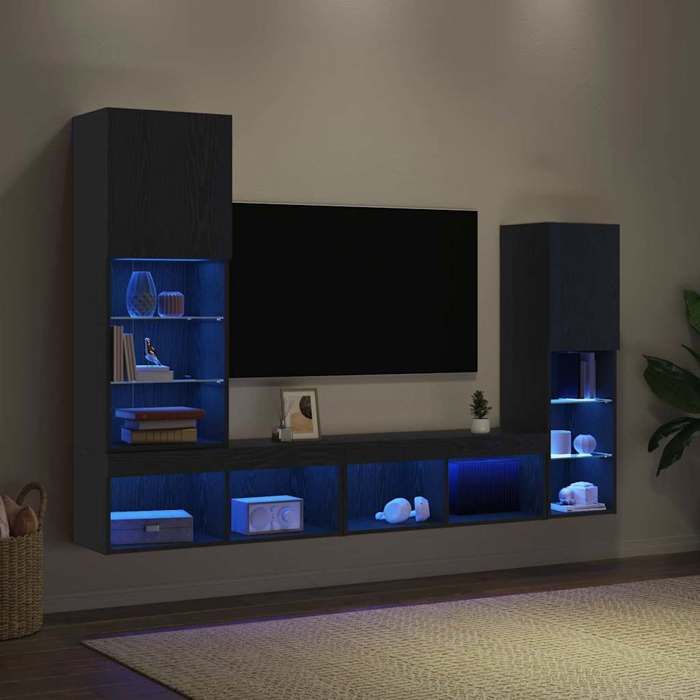 NEUF Armoires TV - Noir - Meuble TV 4 pcs - pour maison - Chêne noir - Bois dingénierie TT1260