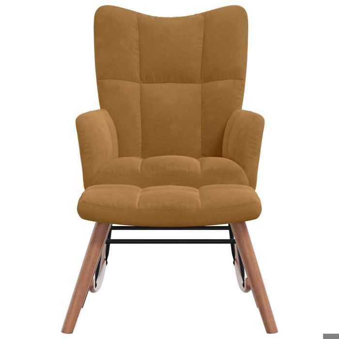 TOP 2026 Fauteuil berçante - 1 PLACE - MODERNE - avec tabouret - en velours - marron - 61x78x98 cm FF341