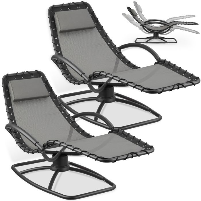 Chaise longue - TECTAKE - Lot de 2 chaises longues ergonomiques fonction balancement et textilène déperlant 77 x 170 x 83 cm - Gris