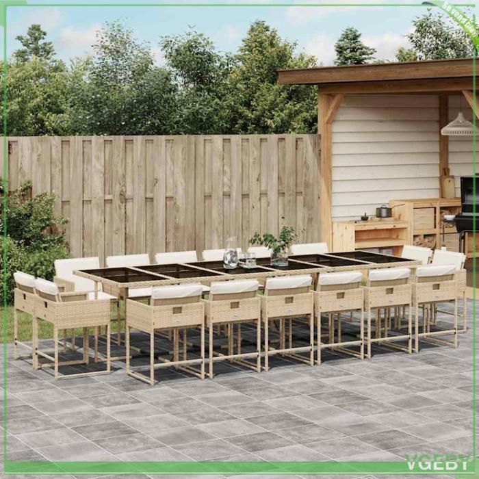 Ensemble à manger de jardin - FAF7291712416040 - Résine tressée - 16 places - Protection anti-UV