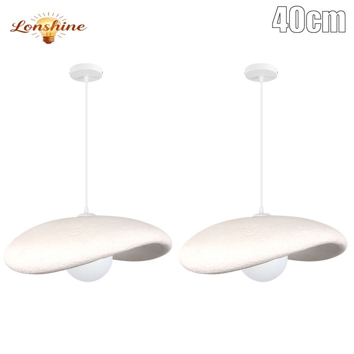 LONSHINE 2X Suspension Luminaire Moderne Industriel 40cm Créatif Lustre Plafonnier Ciment Design G9pour Salon Chambre Blanc