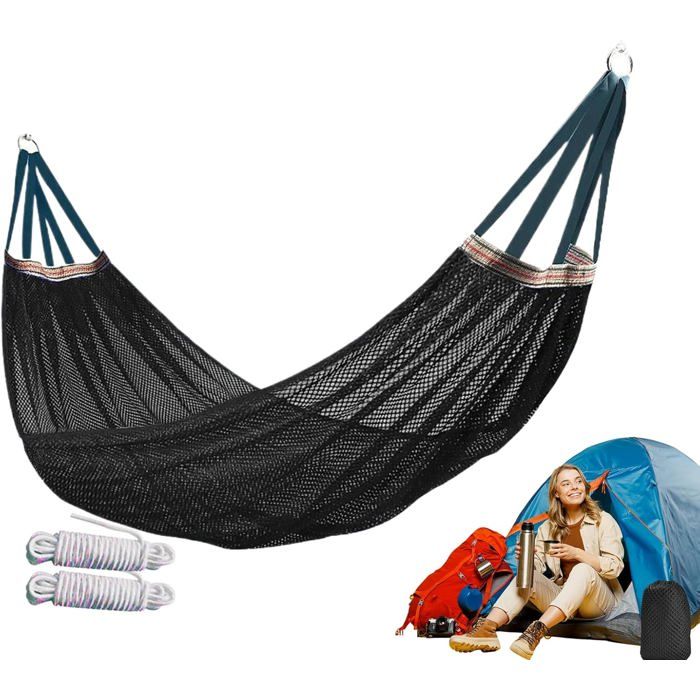 Hamac de camping balançoire darbre dextérieur avec filet 260 x 130 cm tissu respirant et léger lit à suspendre portable Noir