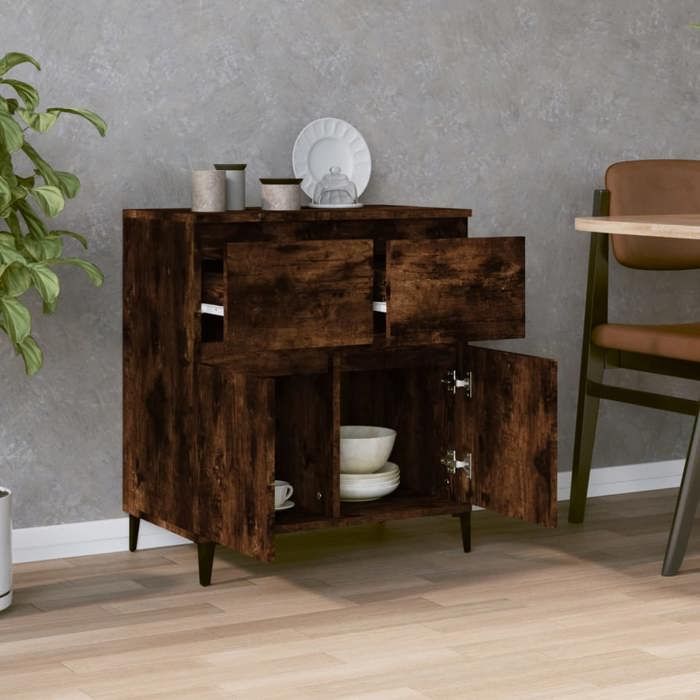 Armoire Vaisselier Durable - Brun - Buffet de cuisine - avec Rangement - Chêne fumé - 60x35x70cm - Bois dingénierie LH8073894