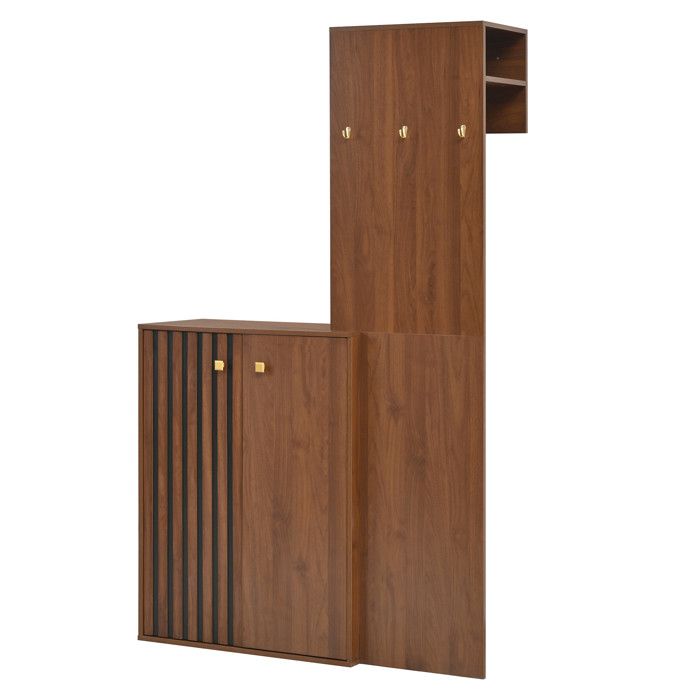 Mobilier Entrée : Dressing Mural avec Crochets & Tringle + Meuble à Chaussures - Style Moderne (Fixation Mur) Mobilier Entrée : Dressing Mural avec Crochets & Tringle + Meuble à Chaussures - Style Moderne (Fixation Mur)
