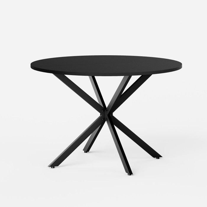 Table Ronde 120cm Pieds en X Noir - Table Cuisine Salle à Manger Bureau Balcon 120x120x78cm