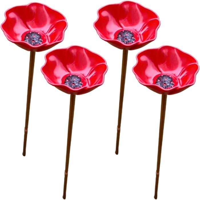 Bain pour Oiseaux 2-en-1 en Forme de Fleur – Coquelicot Rouge Artisanal pour Extérieur – Abreuvoir Résistant aux Intempéries pour