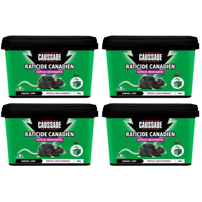 CAUSSADE Raticide Canadien - Anti Rats & Souris - Efficacité Radicale - Lieux très humides – 60 Appâts Blocs - 1200g Prêt à lemploi