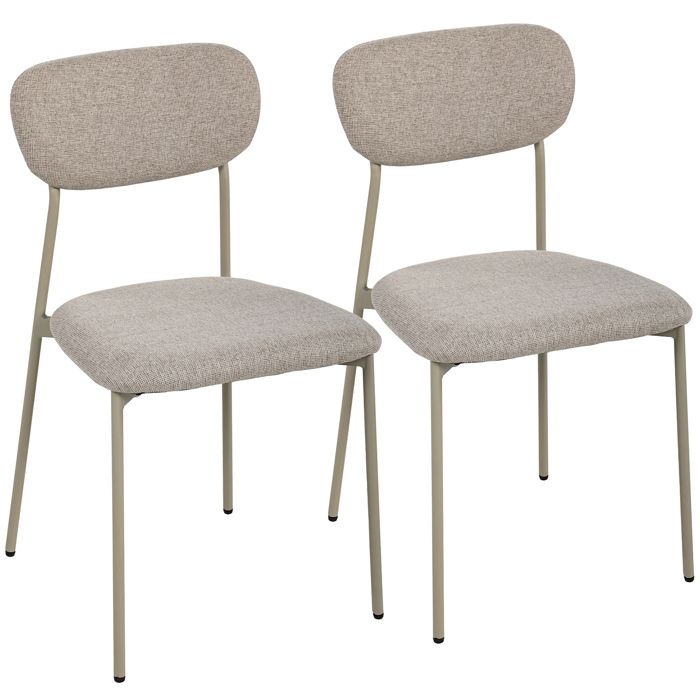 Lot de 2 chaises de salle à manger - HOMCOM - modernes - empilables - tissu effet lin - 45 x 47 x 80 cm - marron clair Lot de 2 chaises de salle à manger - HOMCOM - modernes - empilables - tissu effet lin - 45 x 47 x 80 cm - marron clair