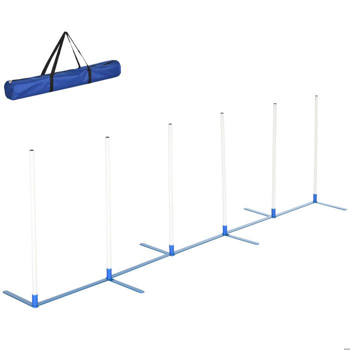WOVREO Set dagility pour chien slalom 305 x 60 x 94 cm avec sac de transport 600D blanc et bleu