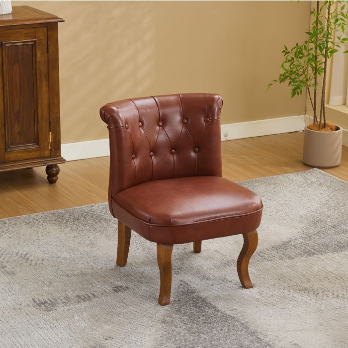WOVREO fauteuil lounge 1 place en cuir véritable marron dossier capitonné pieds en bois massif d’hévéa