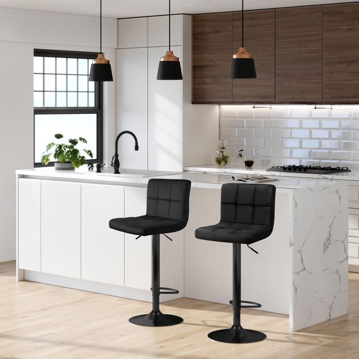 Tabouret de Bar Lot de 2 Réglables Chaises Hautes Pivotantes avec Dossier et Repose-pieds Cuisine PU Noir Tabouret de Bar Lot de 2 Réglables Chaises Hautes Pivotantes avec Dossier et Repose-pieds Cuisine PU Noir