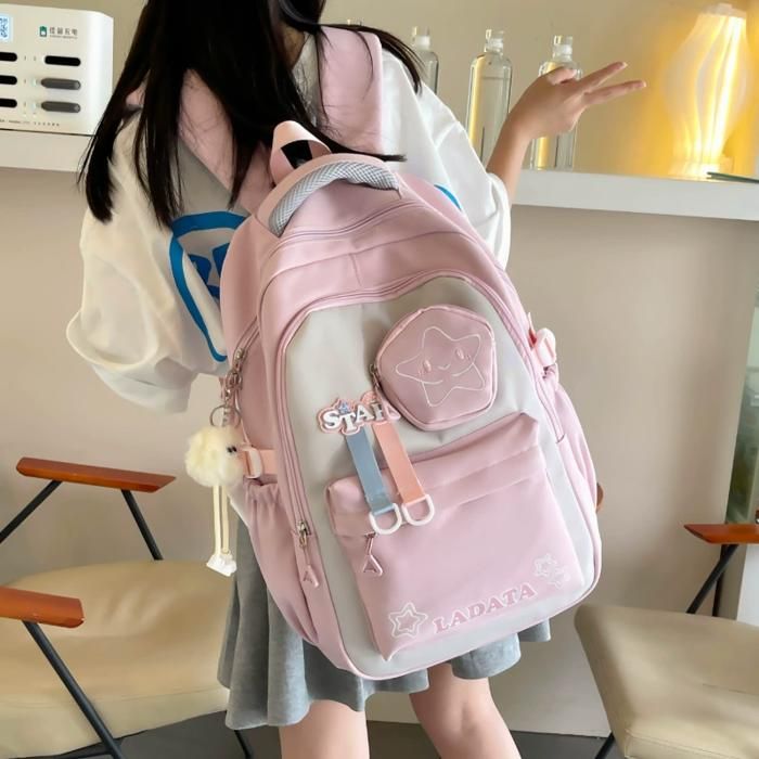 XJYDNCG Cartable Fille Primaire - Imperméable Multi - Poches - 45x31x14cm - Rose