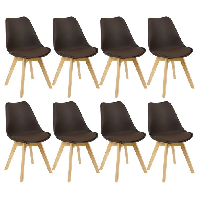 Chaise scandinave - WOLTU - Lot de 8 chaises - Siège rembourré - Design épuré - Dossier incurvé - BRUN