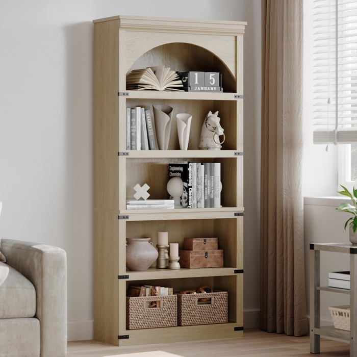 Bibliothèque contemporaine 5 niches salon/bureau/chambre 80x30x175cm - Meuble de rangement multifonctionnel livres dèco - Bois