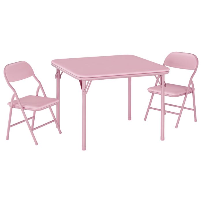 Ensemble table et chaises enfant pliant –chaises avec coussins rembourrés chambre/salle de jeux– Rose – 1 table + 2 chaises