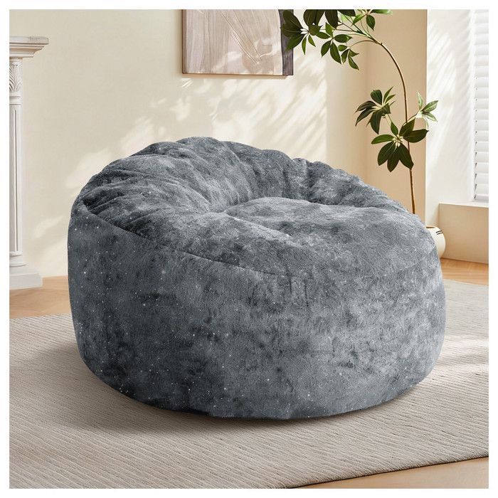 Pouf Fauteuil confortable soutien corporel complet dossier haut incurvé assise spacieuse polyvalente pour lecture et détente Gris