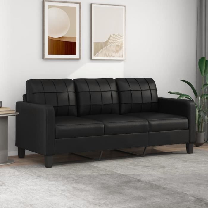 Canapé à 3 places Noir 180 cm Similicuir-ZON7364123376897