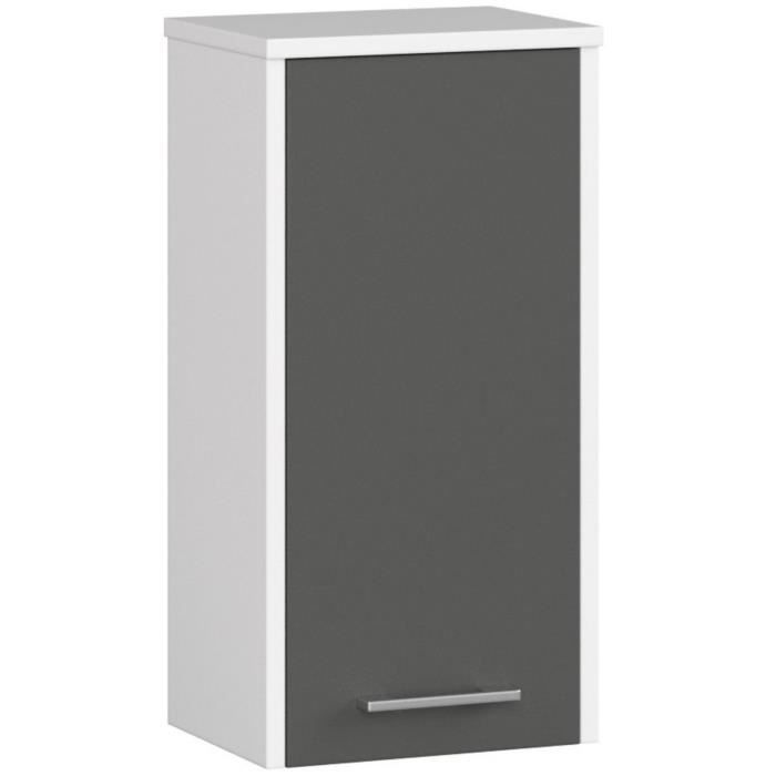 Armoire salle de bains AKORD FIN accr. au mur Blanche 30 cm 1 porte façade Gris Graphite 2 étagères 30x225x60 cm