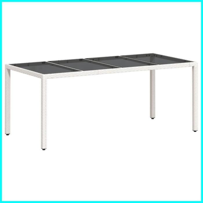 Table de jardin avec dessus en verre blanc résine tressée -BK368129 (PLA)