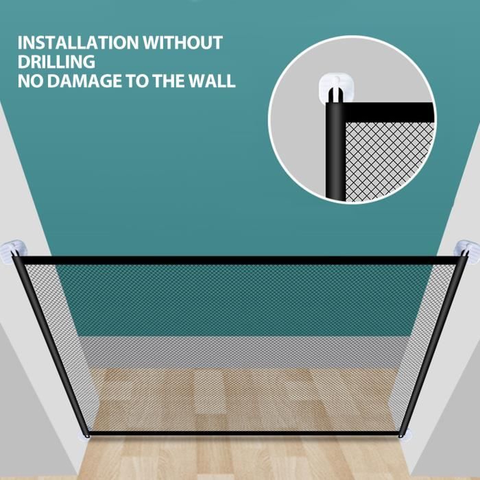 Barrière De Sécurité Rétractable Pour Bébé Et Chien - Maille Ajustable 110/130 X 78 Cm - Intérieur Et Extérieur