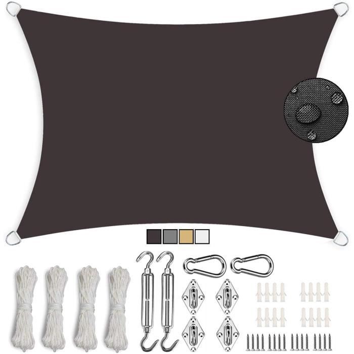 Voile D'Ombrage Imperméable 3x5m Grise - Protection UV 95% Pour Terrasse Jardin Balcon