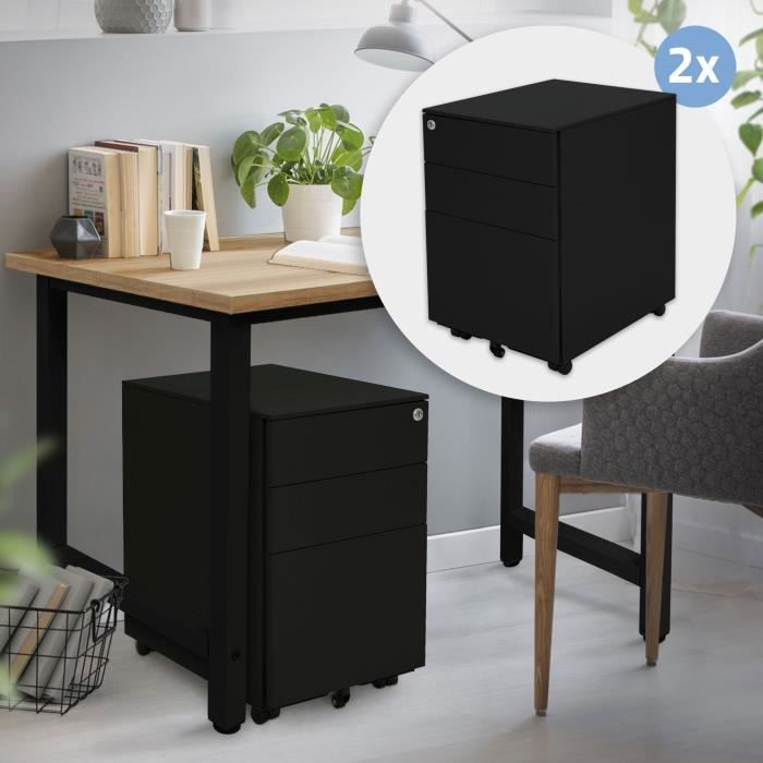 Caisson 3 Tiroirs Mobile Verrouillable CLIPOP – Meuble Imprimante & Bureau A4 Avec Rangement Fermé