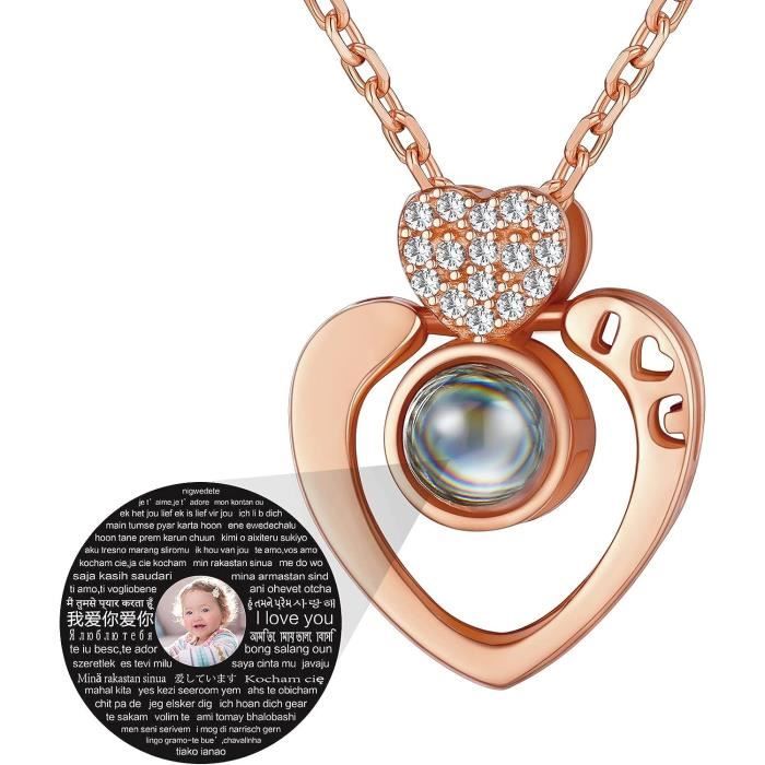 Collier Personnalisable Avec Photo Projetée - Cœur En Argent 925 - Choix De 6 Modèles - Pour Femme, Maman, Cadeau Sentimental