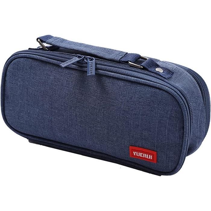 ZVD Trousse Scolaire Extensible – Double Compartiment – Toile Imperméable – Grande Capacité – Bleu – Pour Fille, Garçon, Ado