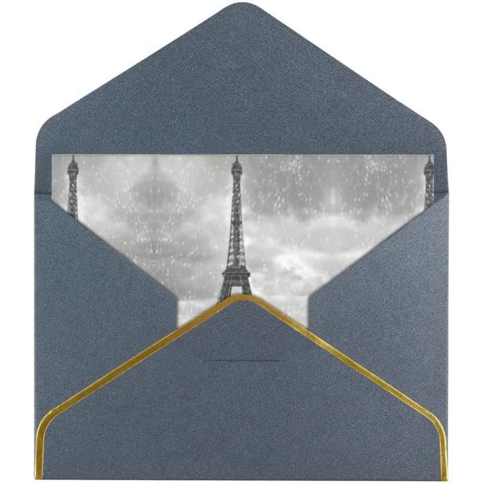 Cartes De Vœux Vierges Motif Tour Eiffel Paris - 10,2 X 15,2 Cm, Papier Nacré, Avec Enveloppes - Pour Anniversaire, Noël, Mariage - 3