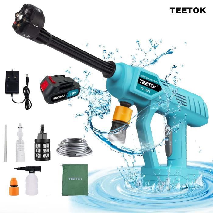 TEETOK électriques haute pression clreaning pistolet Sans fil jardin voiture Soins 30 bar 12000rpm 18V avec 5M tuyau 6in1 Bouche