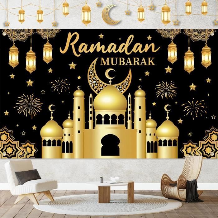 Décorations Ramadan – Bannière « Ramadan Kareem » Et Guirlande Lune/étoile Paillettes Bleues