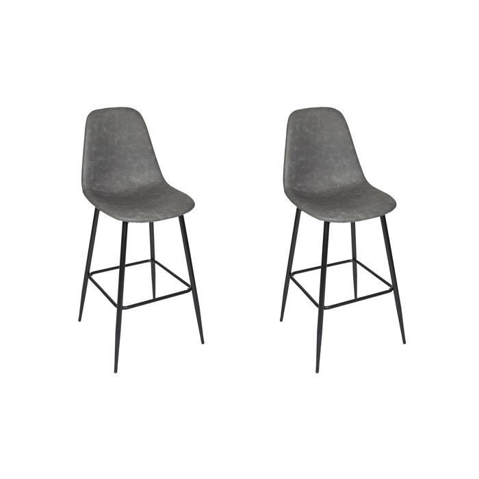 Lot de 2 Chaises de Bar - HOME DECO FACTORY - Amber - Rembourrées - Grises et noires