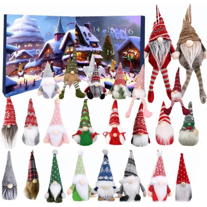 Calendrier De L'Avent GNOME Lumineux 2024 - 3 Gnomes Lumineux Et 21 Jouets En Peluche