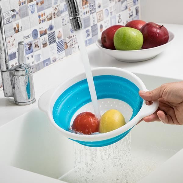 Passoire Pliable Silicone LHKJ Rouge Avec Poignées Extensibles - Corbeille Légumes Fruits Facile à Nettoyer