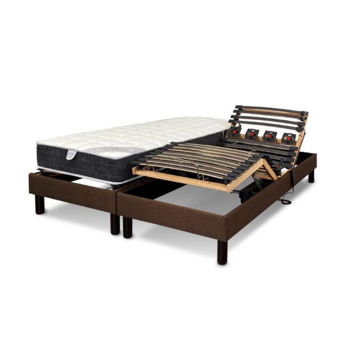Ensemble lit électrique Essenzia Zen Grey Classic + Sommier Emotion marron 2x90x200 Ressorts